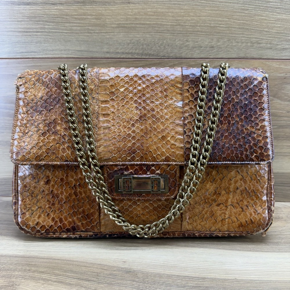 Murray Kruger Vintage Snake Skin‎ Turnlock Flap Chain Strap Bag